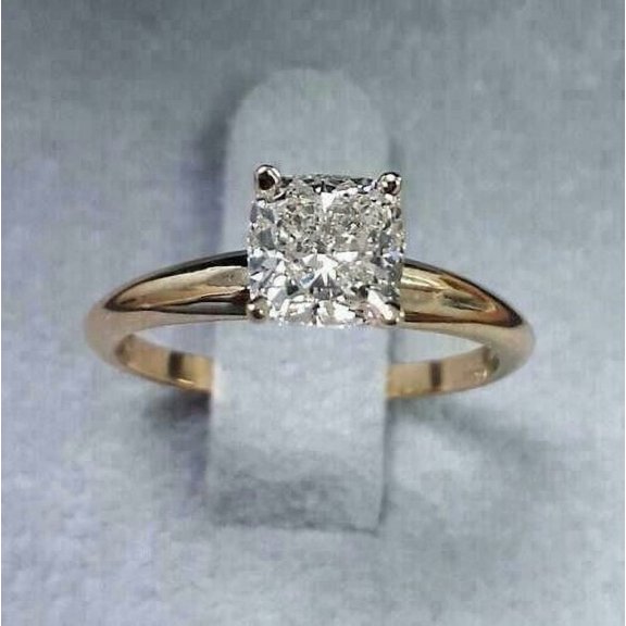 2CT Cushion CutLab Created Diamond Solitaire Engagement Ring 14K Yellow Gold Plated sterling Silver