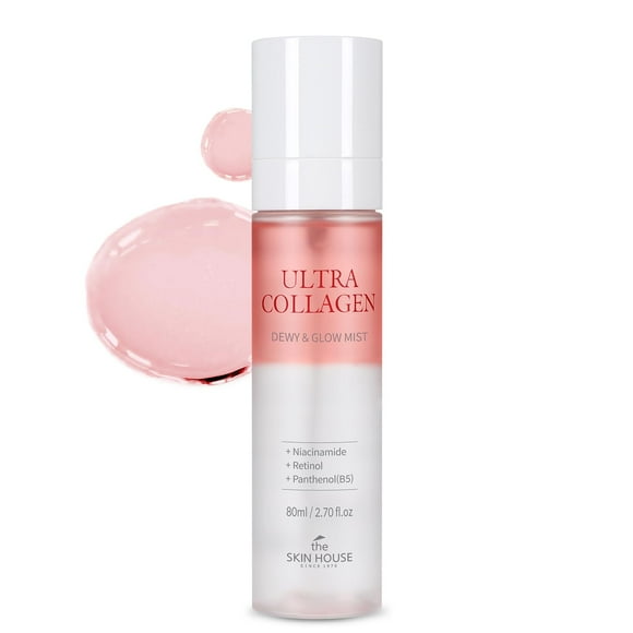 The Skin House Ultra Collagen Dewy & Glow Ampoule Mist I Glowy Collgen Ampolla y niebla I Niebla de doble capa I Niebla en aerosol Tipo I Niebla facial Cuidado de la piel coreano [80 ml/2,70 fl.oz]