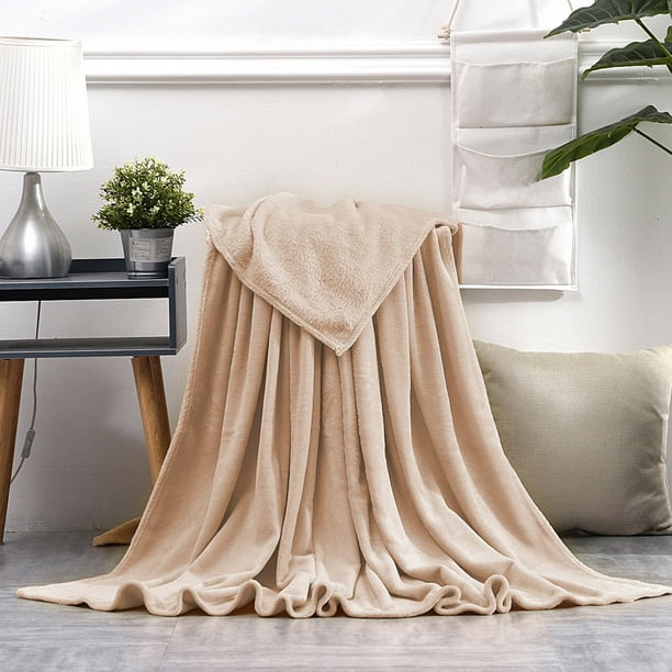 Manta de franela de franela lisa 59x39 pulgadas | Manta de poliéster ultra suave y cálida | Funda de sofá acogedora | Cuidado fácil, sin cobertiza | Gris, caqui, azul, rosa | Decoración ligera