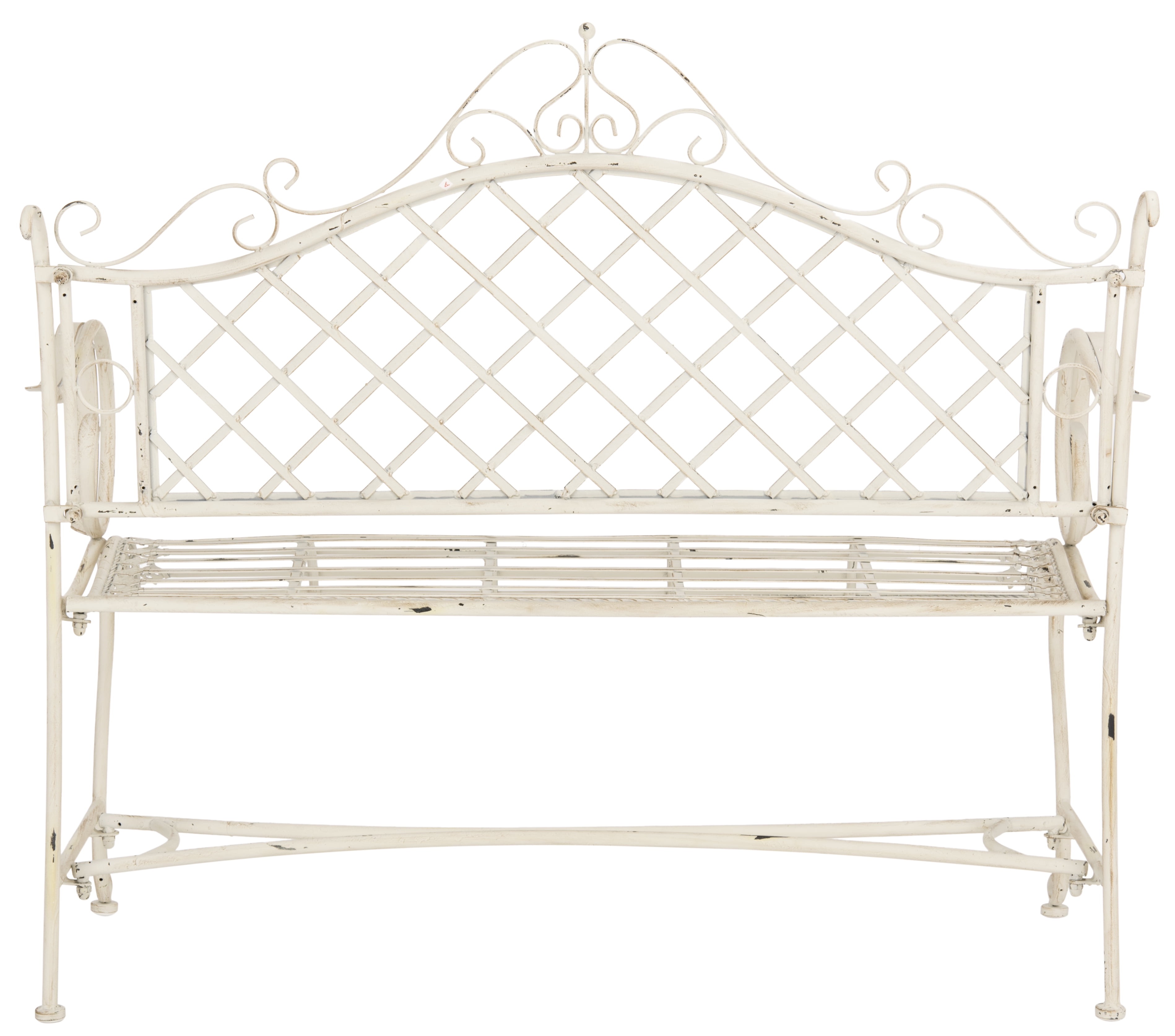 SAFAVIEH Abner Outdoor Patio Wrought Iron Garden Bench, Antique White