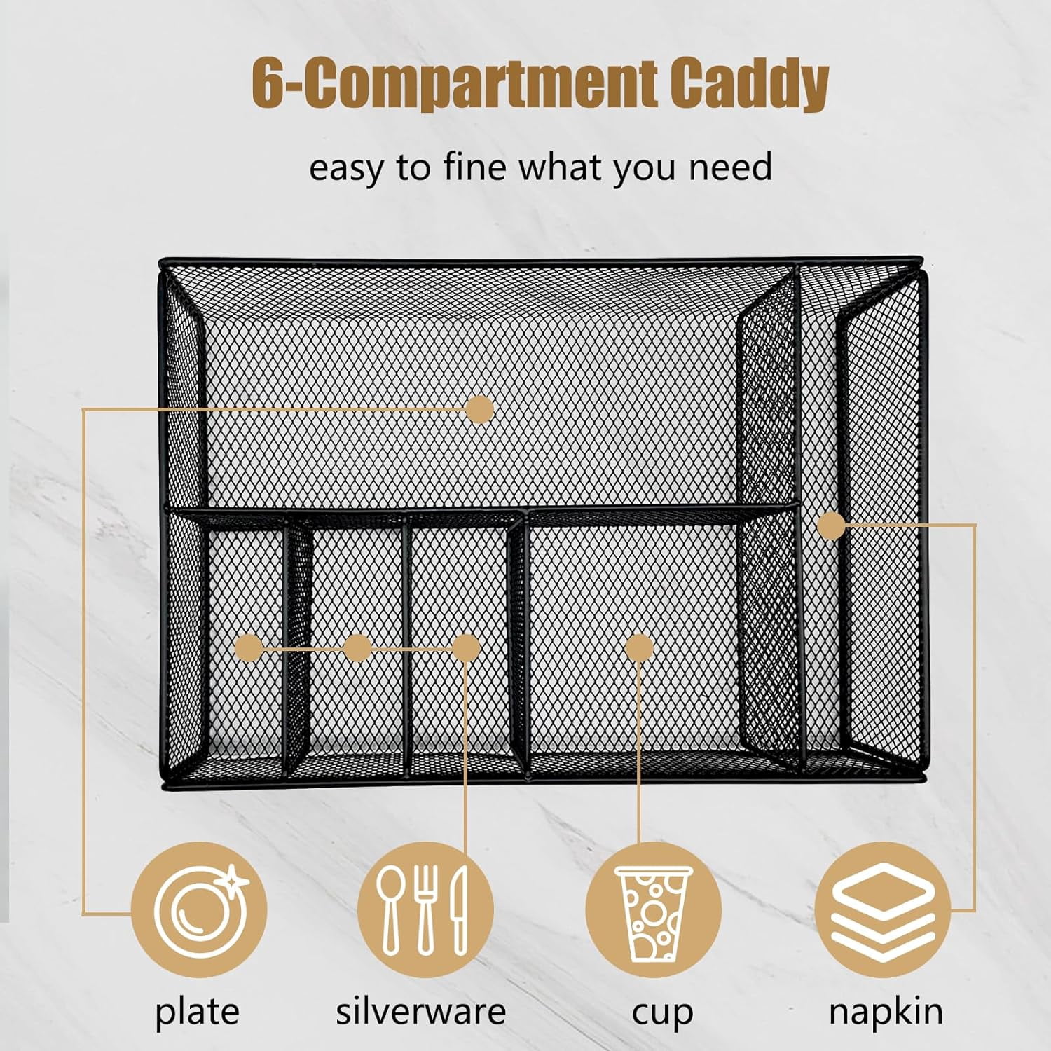 HBlife Paper Plate Organizer for Countertop, Metal 6 Compartments Kitchen Utensil Holder