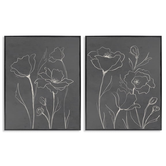 Stupell Industries Simple Gray Poppies 2 Piece Black Framed Giclee Art Set design by Elizabeth Medley, 14 x 11