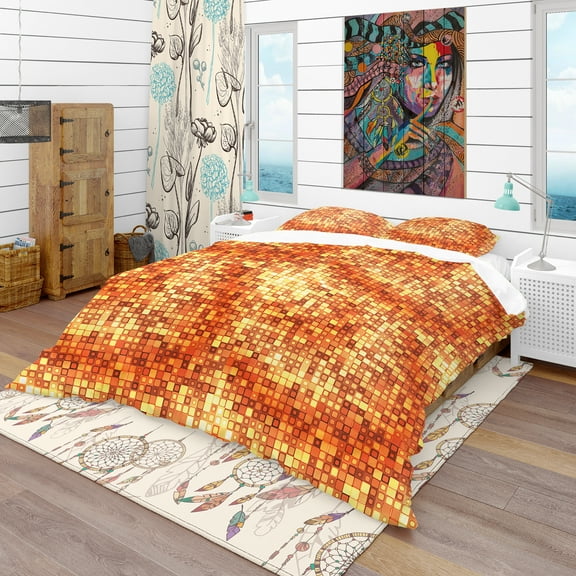 Designart 'Gold Square Abstract' Bohemian & Eclectic Duvet Cover Set