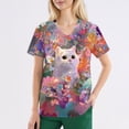 thumbnail image 3 of LHVUOA Scrubs Tops for Women Cute Kitty and Clouds Print Short Sleeve Nurse Working Uniforms Cartoon Pattern Tops with Pockets, 3 of 4