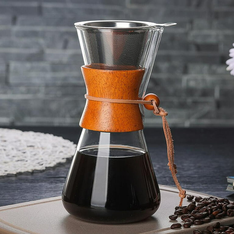400ml Pour Over Coffee Maker, Glass Pour Over Coffee Maker with Double  layer Stainless Steel Filter V Spout Wooden Sleeve Coffee Brewer for Home  Cafe