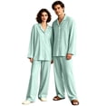 thumbnail image 3 of Matching Pjs for Couples Button Down Solid Sleepwear Women and Mens Pajamas Long Sleeve Soft Loungewear 2 Pcs Pj Set Light Green M, 3 of 7