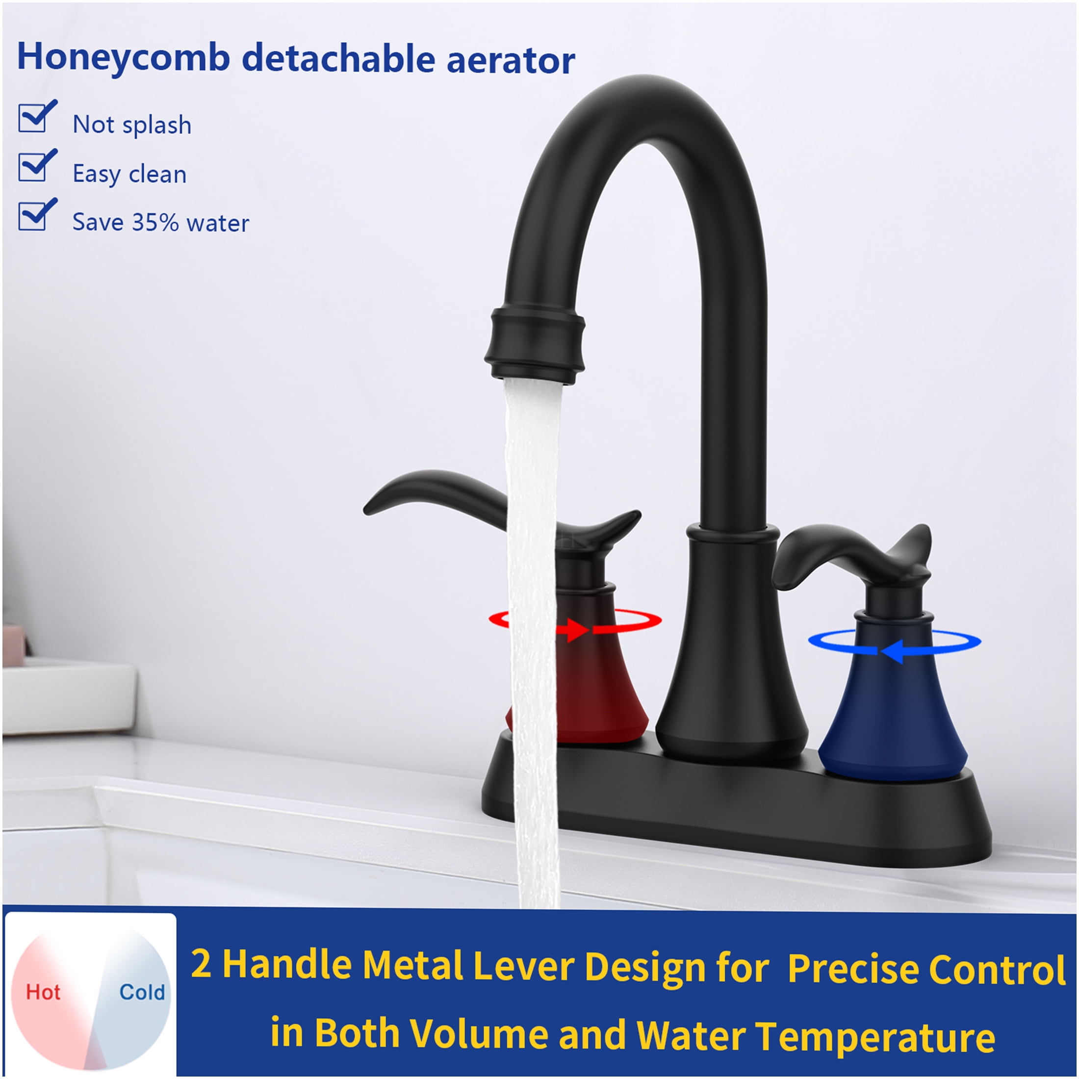 JERFIT 4" Centerset Bathroom Sink Faucet, 2-Handle High Arc Matte Black Vanity Faucet with Pop-Up Drain, Water Saving Deck Mount Brushed Nickel Finish