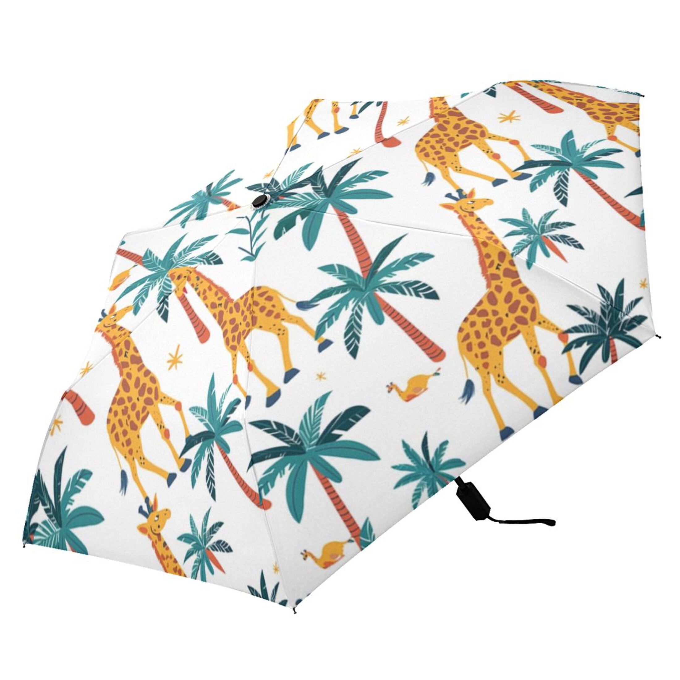 ALAZA Giraffes Palm Tree UPF 50+ Compact Folding Umbrella for Rain Travel Umbrella Packable