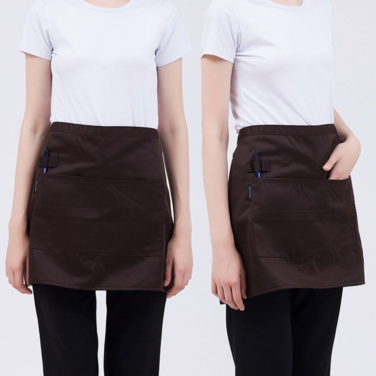 YEUHTLL Men Women Kitchen Restaurant Waist Apron Solid Color Half Short  Apron Adjusted With Pockets Pen Loops for Server Waiter Waitress 