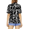 thumbnail image 3 of HAPPY BAY Women's Button Down Blouses Floral Summer Beach Party Blouse Shirt Collared Colourful Short Sleeve Tropical Vacation Tee Hawaiian Shirts Tops for Women L Leaves, Black, 3 of 5