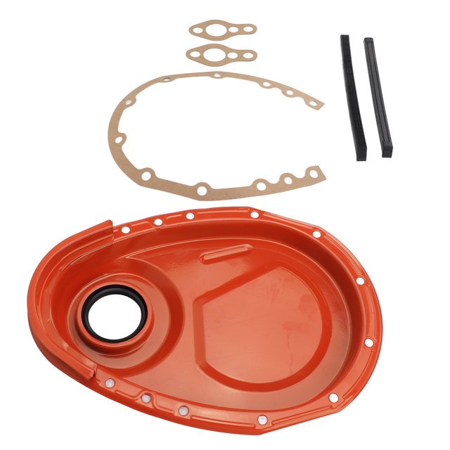 Kit de tapa de cadena de distribución, kit de pernos de sellado de junta de tapa de cadena de distribución de metal para motores SBC 283 327 305 350 383 400(naranja)