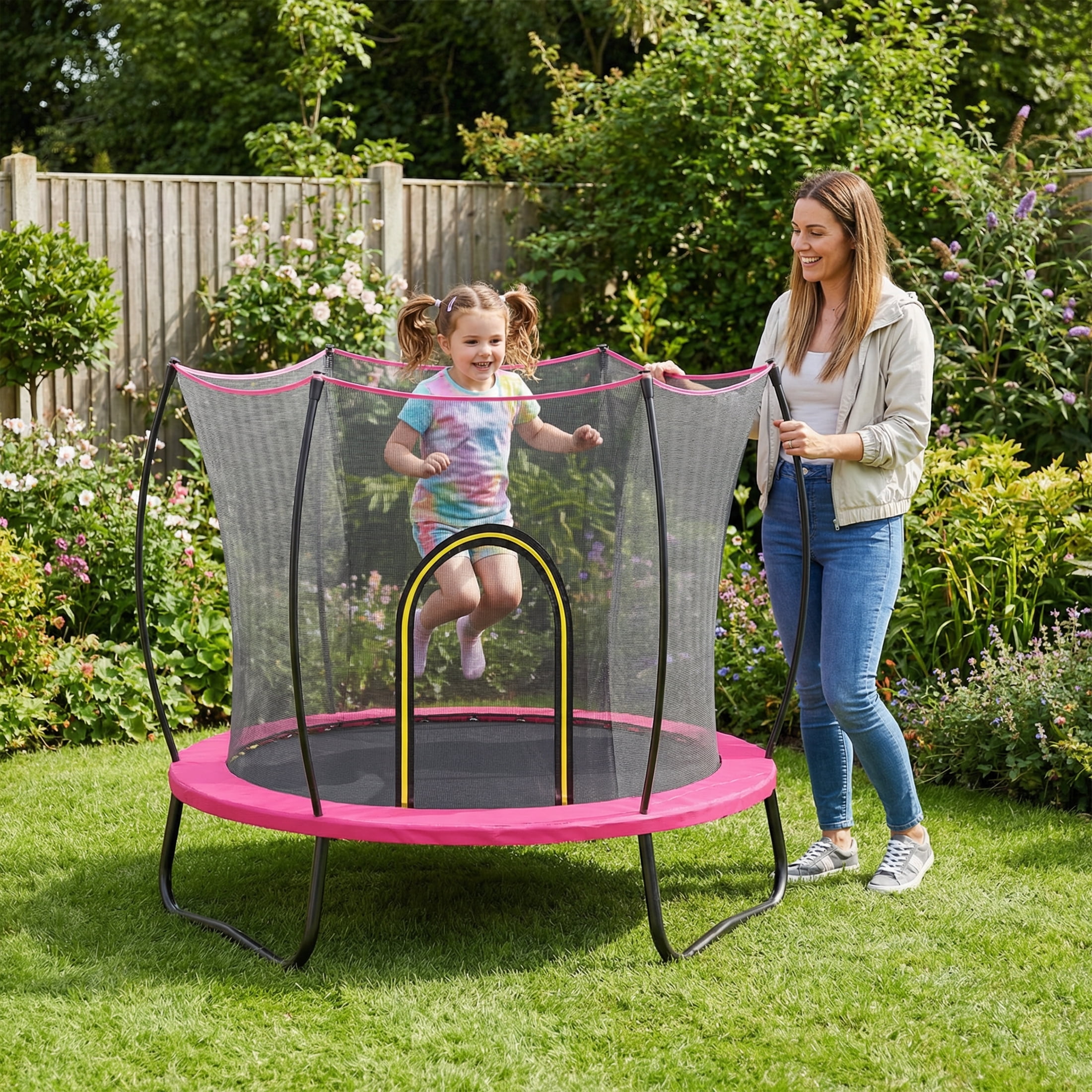 Toddler Trampoline with Basketball Hoop, 60" Indoor Trampoline for Kids, Kids Trampoline with Enclosure Net, Rectangle Trampoline with Handle, Small Trampoline for Indoor Outdoor, Mini Trampoline