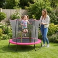 thumbnail image 2 of Toddler Trampoline with Basketball Hoop, 60" Indoor Trampoline for Kids, Kids Trampoline with Enclosure Net, Rectangle Trampoline with Handle, Small Trampoline for Indoor Outdoor, Mini Trampoline, 2 of 9