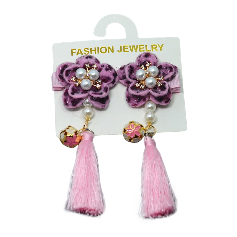 MOREFUN Baby Girls Chinese Style Hairy Furry Flower Tassels Hair Clips Barrettes For Kids Festival