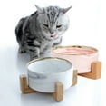 thumbnail image 5 of Cuenco de cerámica de mármol para gatos y perros con soporte de madera, antiderrames, comedero de agua para mascotas, gatos y perros pequeños., 5 of 5