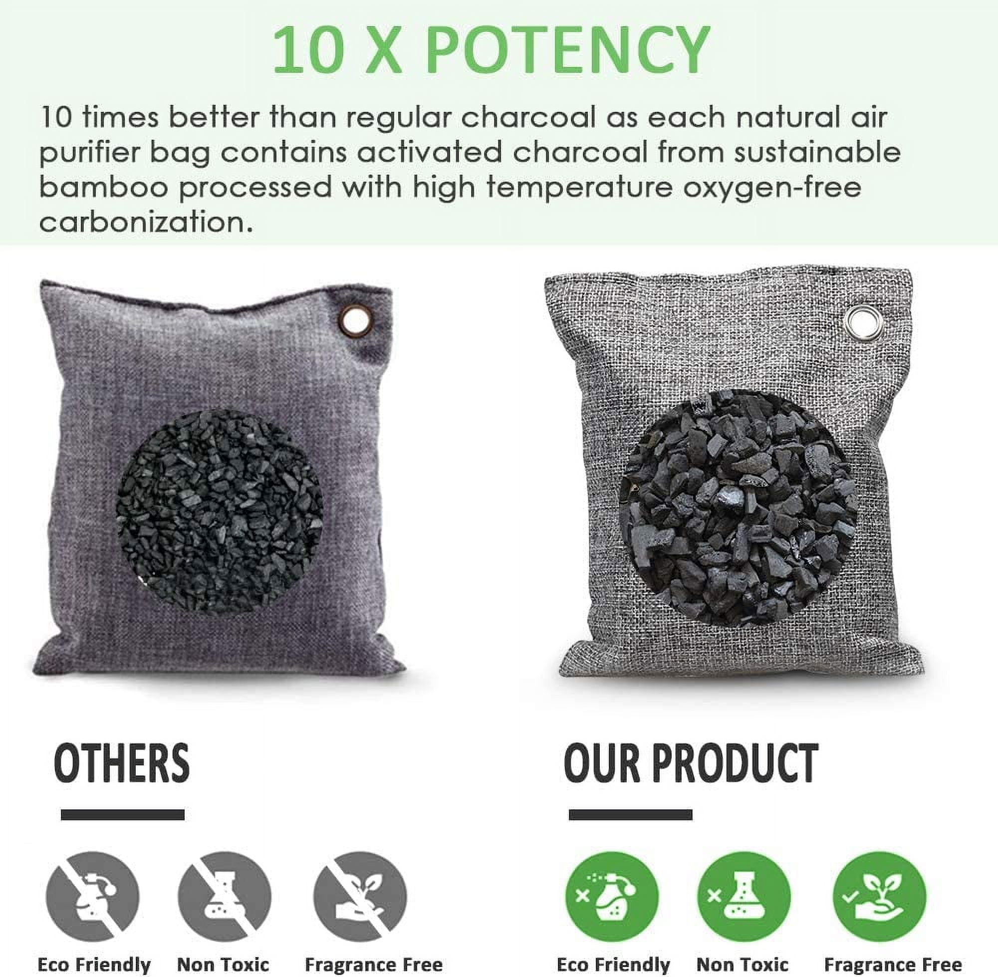 Charcoal Bags Odor Absorber (Large, 4Pack x 200g), Nature Fresh Bamboo Charcoal Air Purifying Bags, Activated Charcoal Odor Absorber for Home, Car, Closet, Pets, Basement Odor Eliminator -Grey