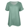 thumbnail image 4 of MIXUE Boho Tops For Women Summer Solid Color V Neck Short Sleeve Soft Casual Basic Pullover Shirts For Women Tee Shirts Sportswear,Green,M, 4 of 5