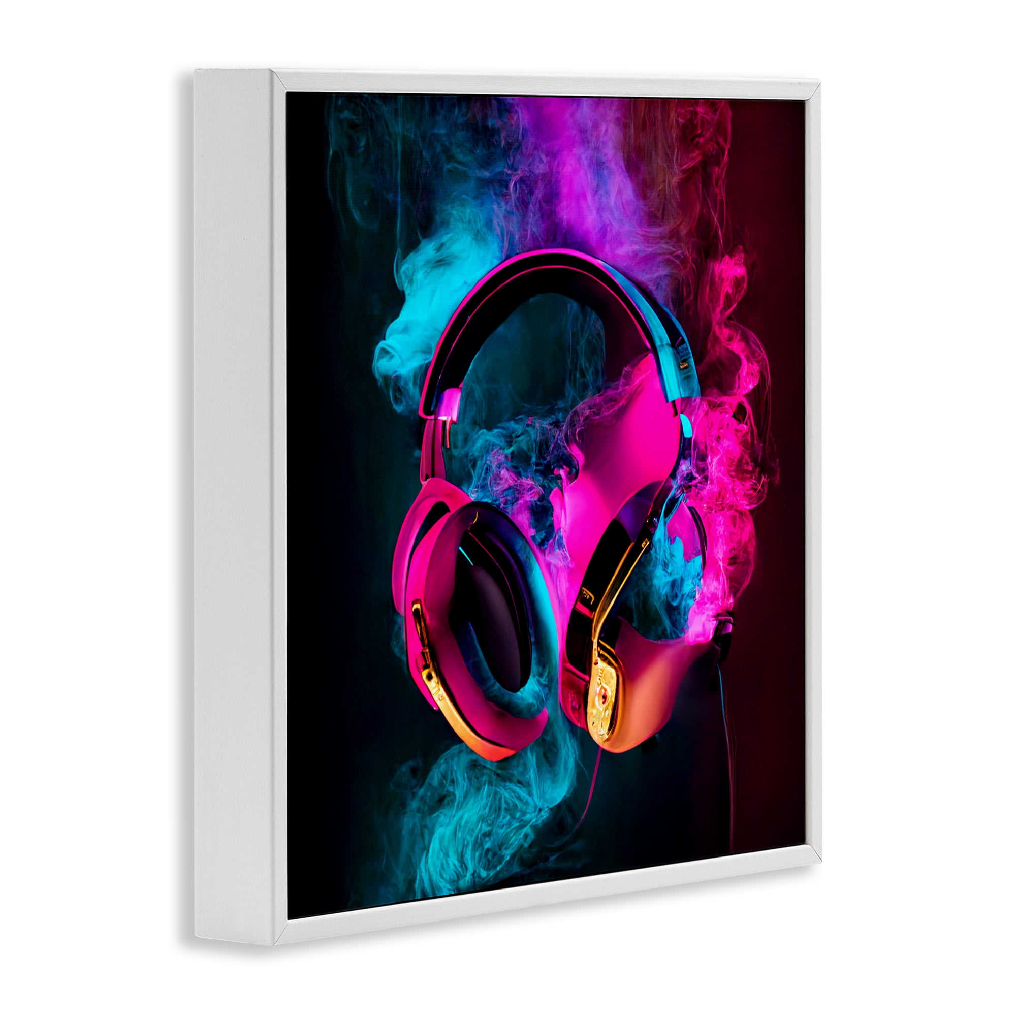 Power Play Pink & Blue Headphones White Framed Giclee Art, design by Sasha