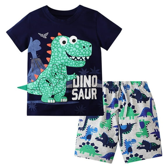 LNMQLPDBS Baby Boys' Clothing Sets Cartoon Dinosaur Letters Printed Short Sleeve Crewneck T Shirt & Elastic Waist Print Shorts 2pcs Outfits 24 Month Boy Clothes Kids Summer Casual Suits