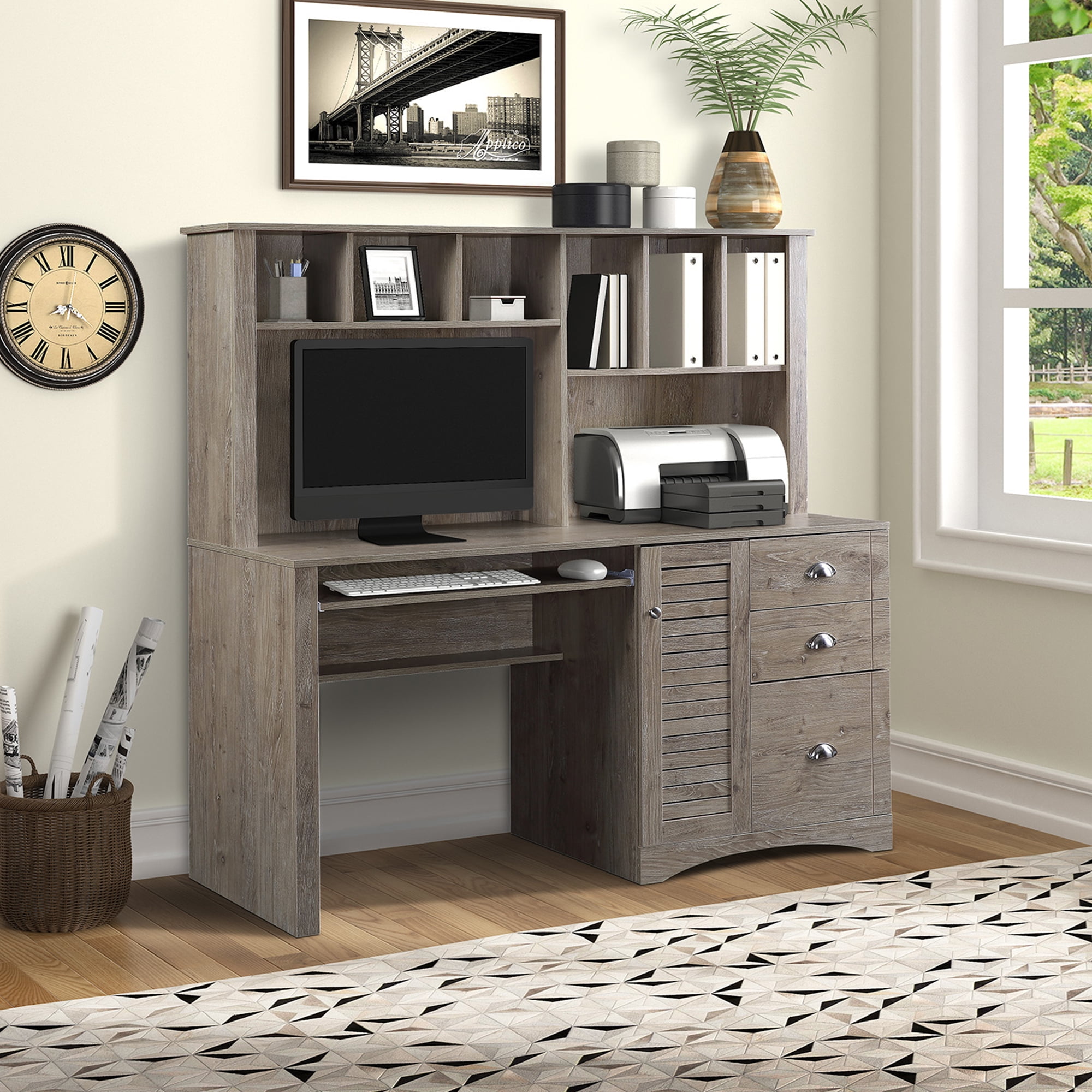 Home Office Desk Computer Writing Study Table With Drawers Hutch 
