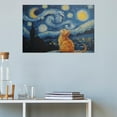 thumbnail image 5 of AIOE Retro Van Gogh Starry Night With Funny Cat Canvas Prints Wall Art Night Starry Pictures Paintings Poster Canvas Wall Decor for Living Room Bedroom Wall Decor Unframe: 18x12in, 5 of 7