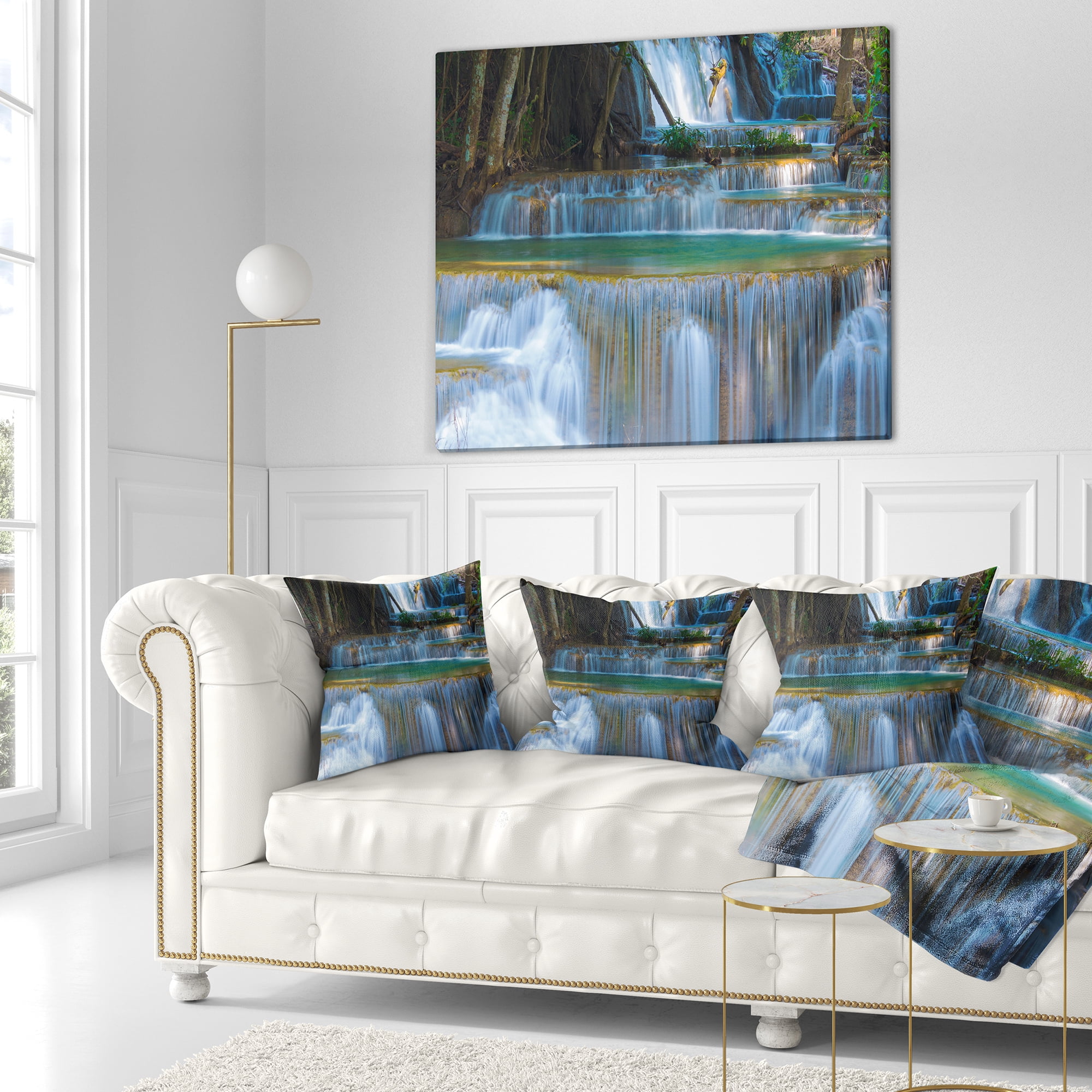 Designart Deep Forest Waterfall Thailand - Landscape Photography Throw Pillow - 16x16