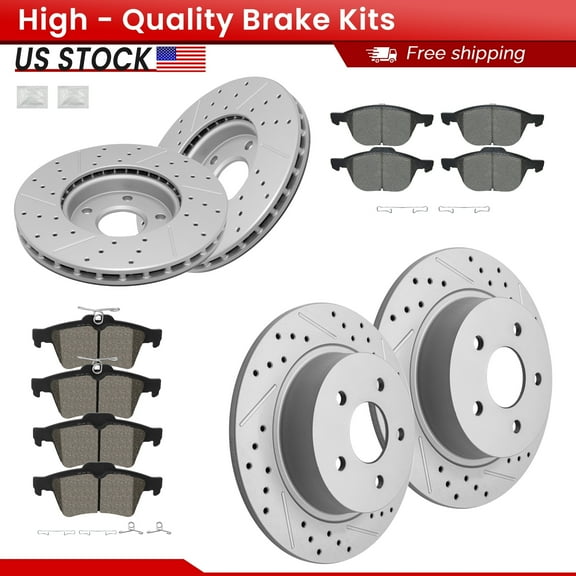 ACB ZONE Front Rear Brake Kits for 2013-2018 Ford C-Max, Drilled Slotted Disc Brake Rotors and Ceramic Brake Pads