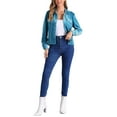 thumbnail image 2 of INSPIRE CHIC Women's Velvet Jacket Button Up Long Sleeve Crop Jackets S Peacock Blue, 2 of 6