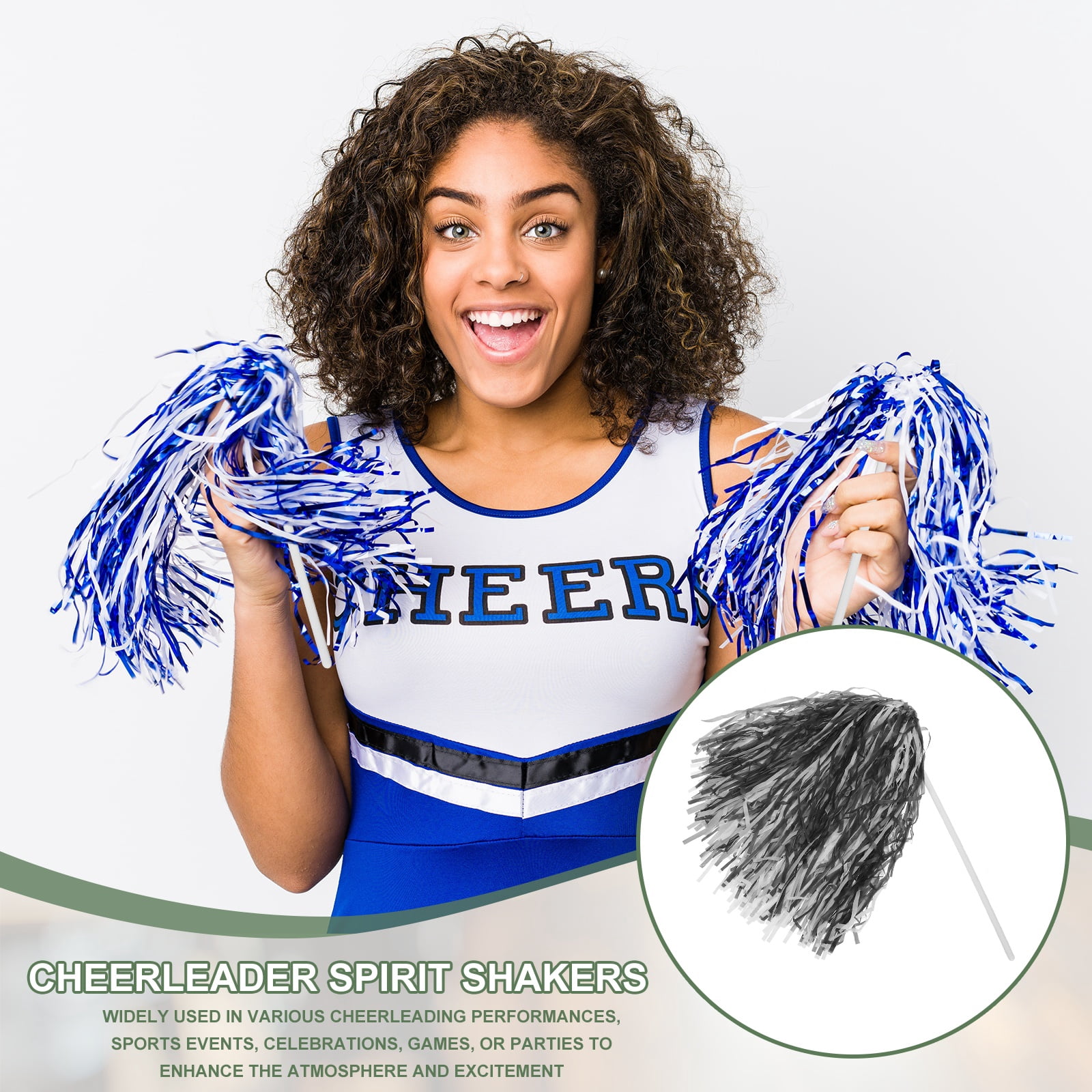 Uxcell Cheerleader Pom Poms Spirit Shakers Cheer Pompoms, Long Handle for Team Sports Dance Party Performance Cheering Black White