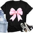 thumbnail image 2 of 100% Cotton Unisex Bow Shirts for Women Cute Pink Bowknot Ribbon Print Tee Tops Bow Girly Aesthetic T-Shirts, 2 of 5