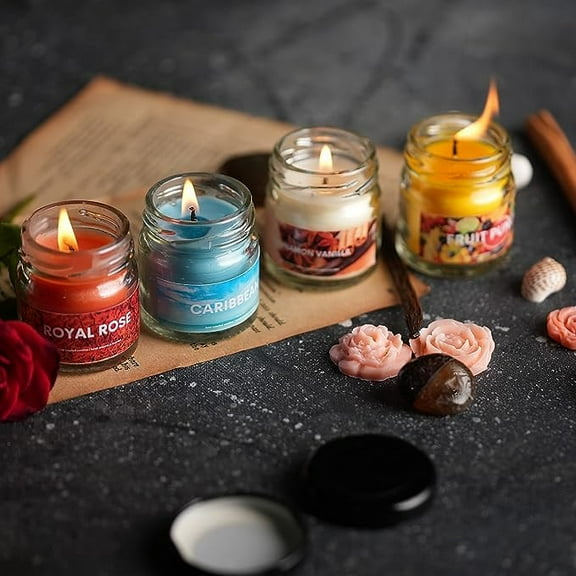 Set of 2 Scented Candles Gift Set (Royal Rose & Fruit Punch), 100% Soy Wax, 20+hrs, Smokeless and Non Toxic Scented Candles for Home Decor Decoration (Set of 4)