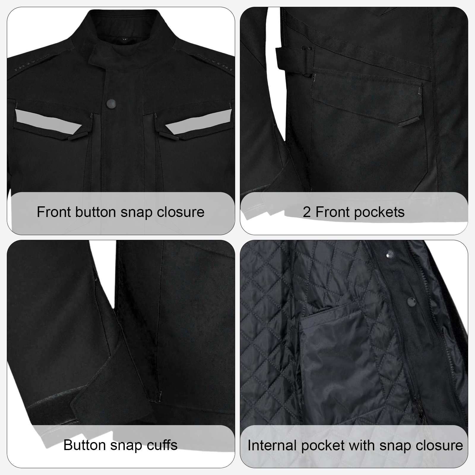Dream Apparel Mens Motorcycle jacket Black, Armored Protective Round Neck & Air Vents