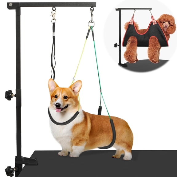Liwantech Dog Grooming Arm with Grooming Hammock, 35" Adjustable Table Stand with No Sit Haunch Holders & Loop Noose for Small Medium Pets