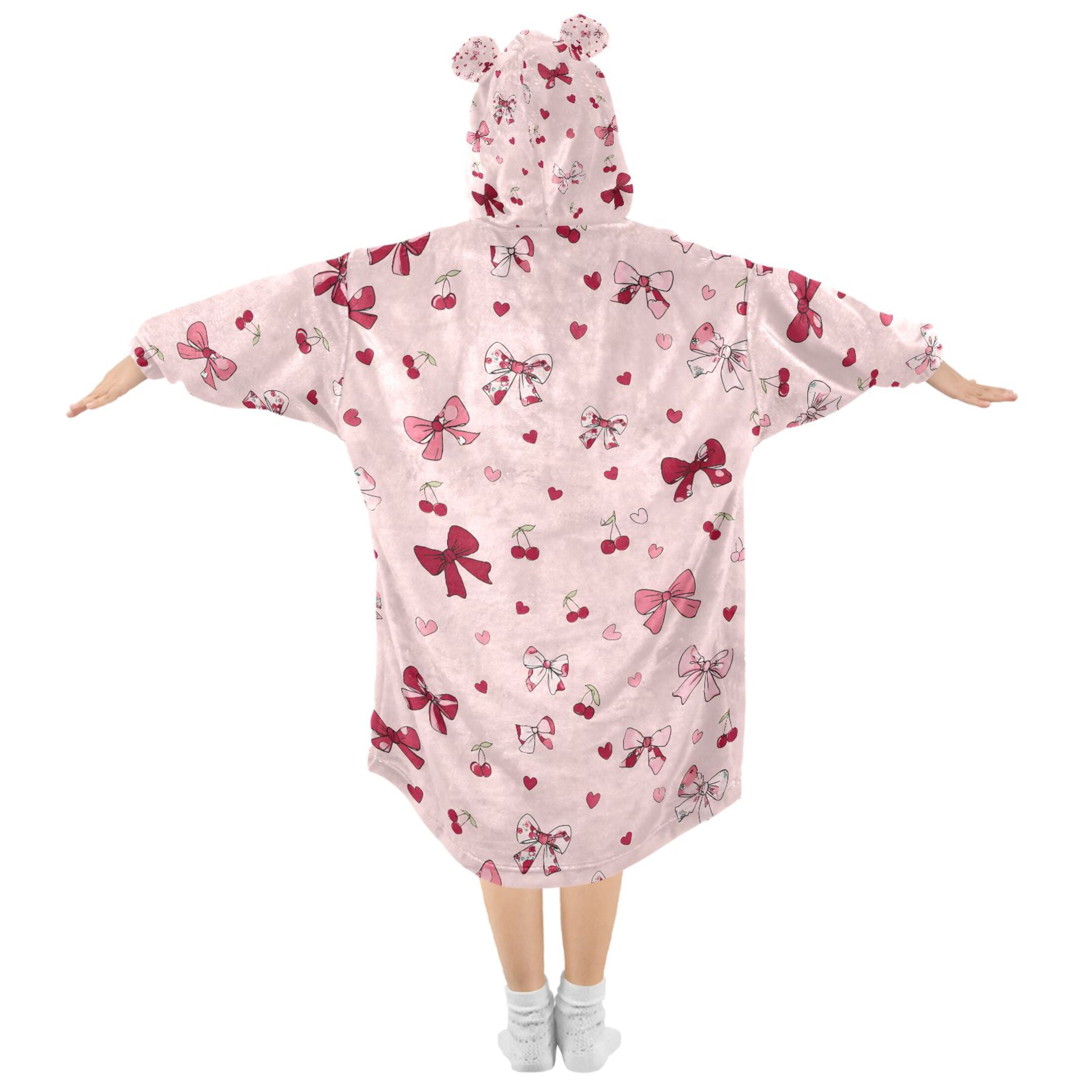 joogoo Wearable Blanket Hoodie for Bows Hearts Cherry Flannel Sherpa Pocket 3-14 YR S