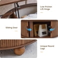 thumbnail image 5 of 33.5-Inch Round Lift Top Coffee Table with Hidden Storage, Fluted Design with Sliding Tambour Door and Solid Wood Legs, Walnut, 5 of 8
