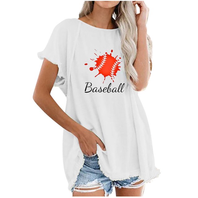 Camiseta informal para mujer, blusa estampada con cuello redondo y manga corta, Tops OAVQHLG3B Store lin121212