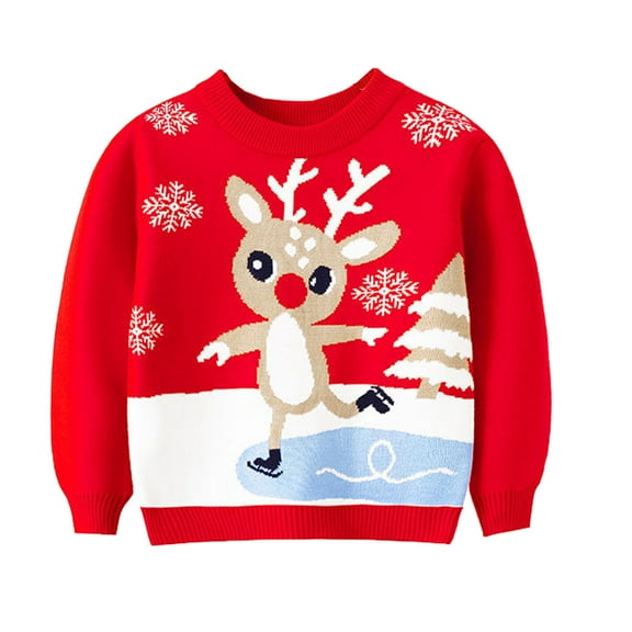 Lovskoo Toddler Baby Boy Girl Christmas Sweater Pullover Reindeer Snowman Sweatshirts Knit Tops for 1-6 Years Red