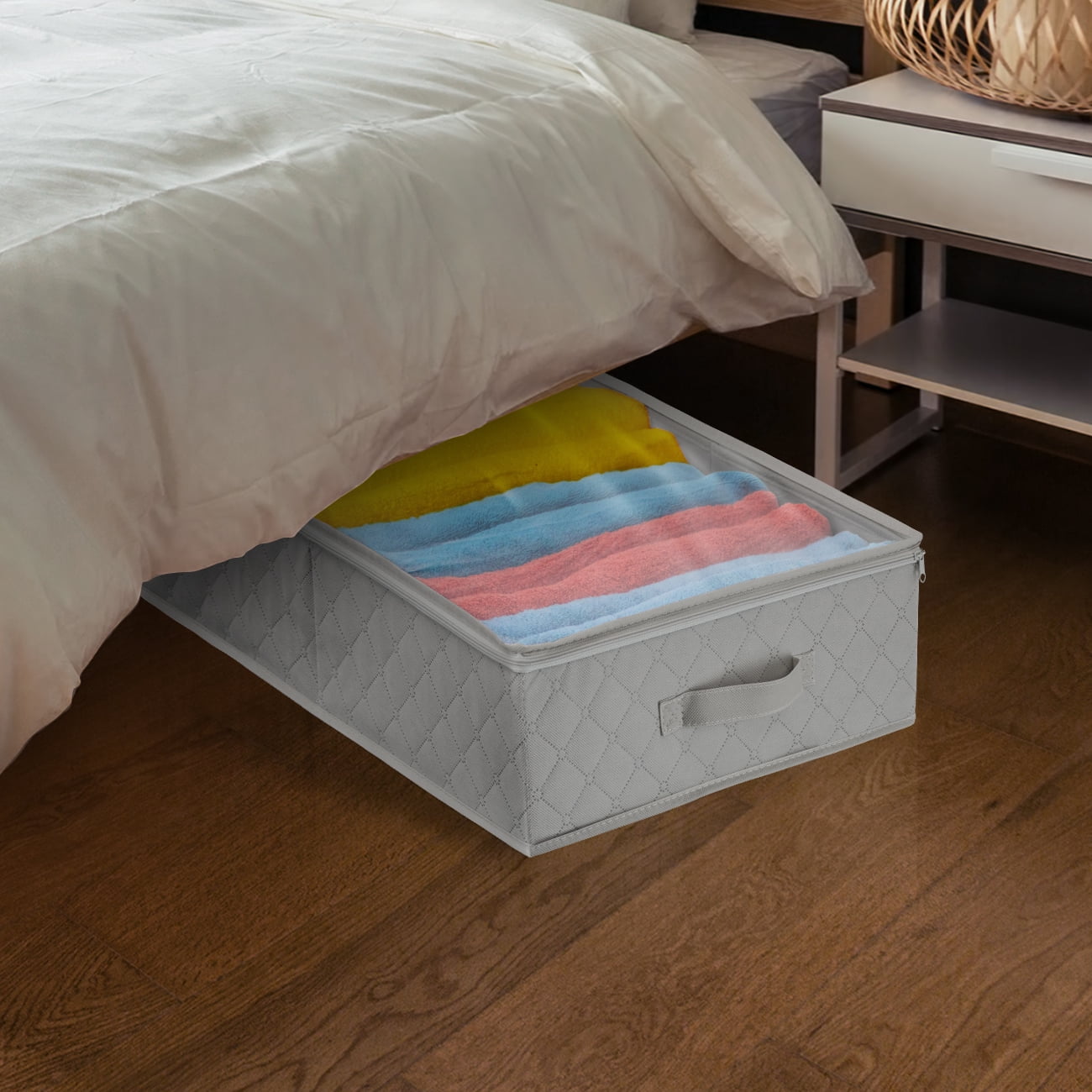 Sorbus Quilted Underbed Storage Bag with Clear Window and Handles, Gray