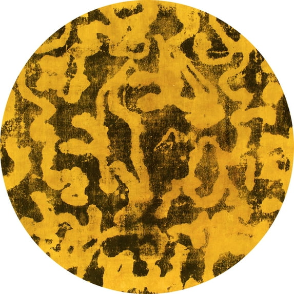 Ahgly Company Indoor Round Abstract Yellow Modern Area Rugs, 4' Round