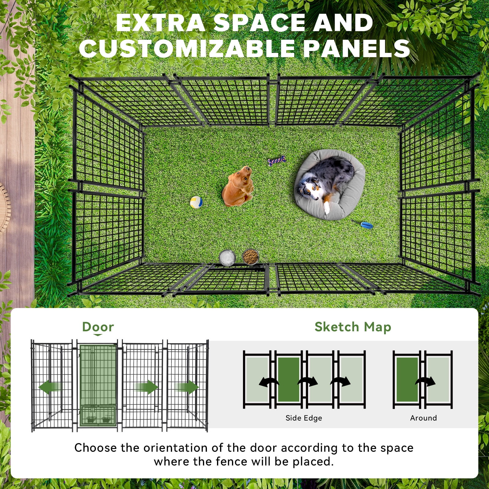 WOKEEN Large Dog Kennel Outside, 8'×4'×6',Welded Rectangular dog kennel outdoor with Waterproof Roof,2 Rotating Bowls & Secure Lock for Backyard （All Life Stages Dogs）