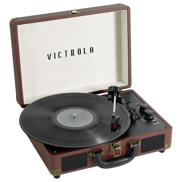 Victrola Tocadiscos portátil de maleta estilo vintage marrón obscuro Victrola VSC-550BT-DBR