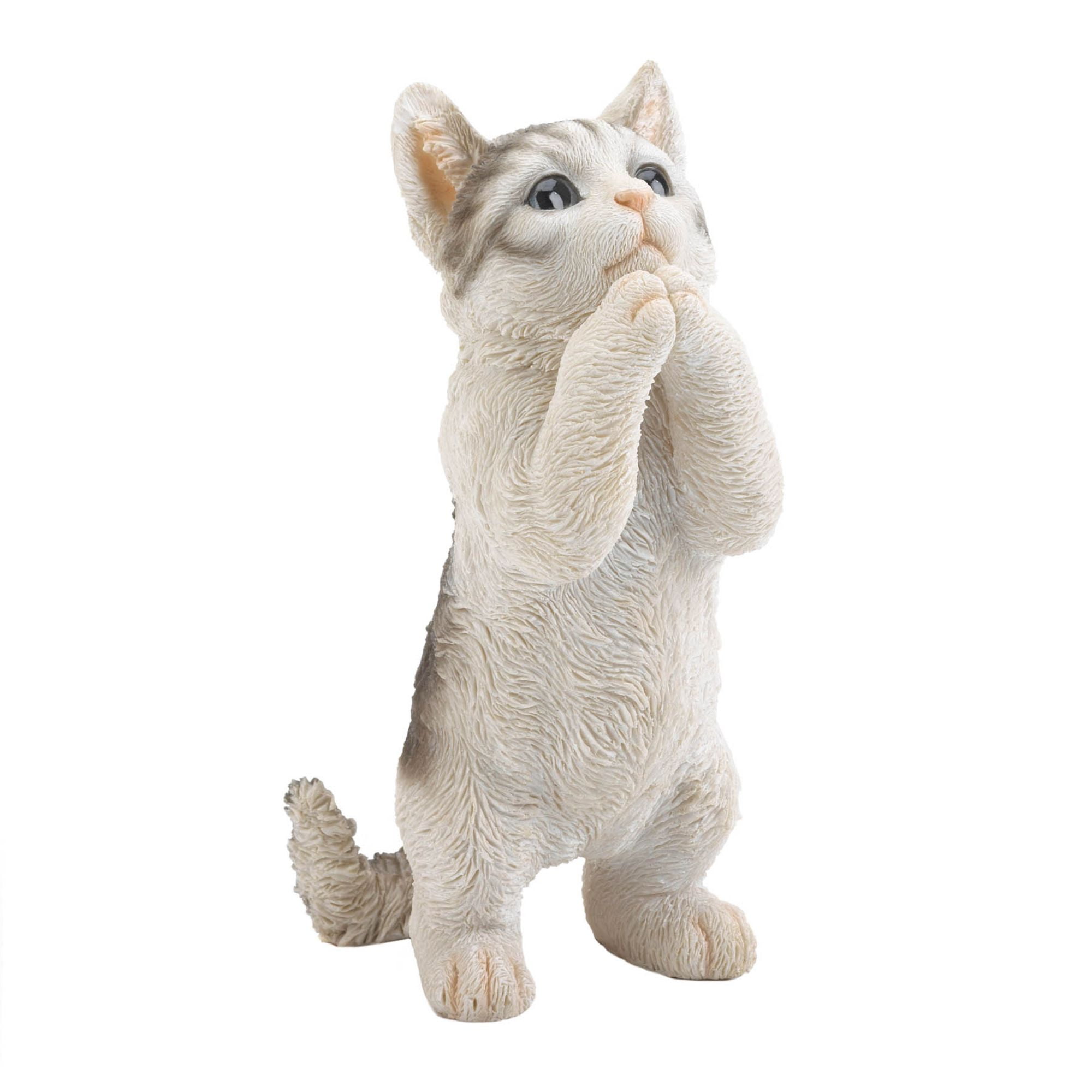 Dolls House Miniature Ceramic Grey Tabby Cat In Standing Position 