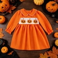 thumbnail image 2 of larppty Toddler Baby Girl Halloween Outfit Plaid Smocked Dress Pumpkin Ghost Long Sleeve Dresses Girls Fall Winter Clothes, 2 of 9