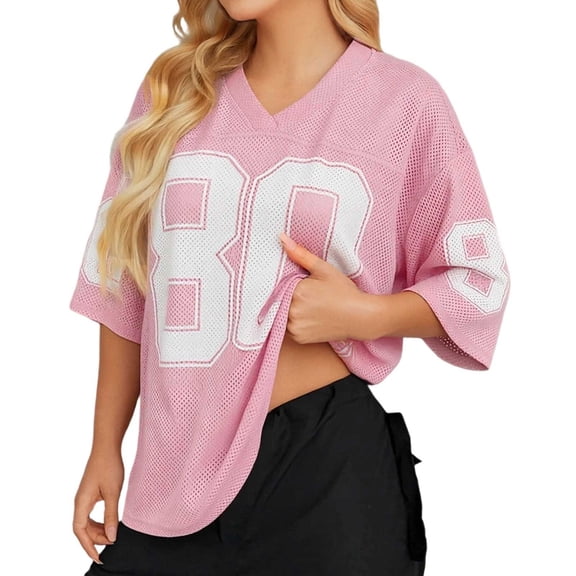 WERYOUNG Women's T Shirts Streetwear Number Printed Loose Fit T-Shirts Short Sleeve Casual Tees Trendy Top L