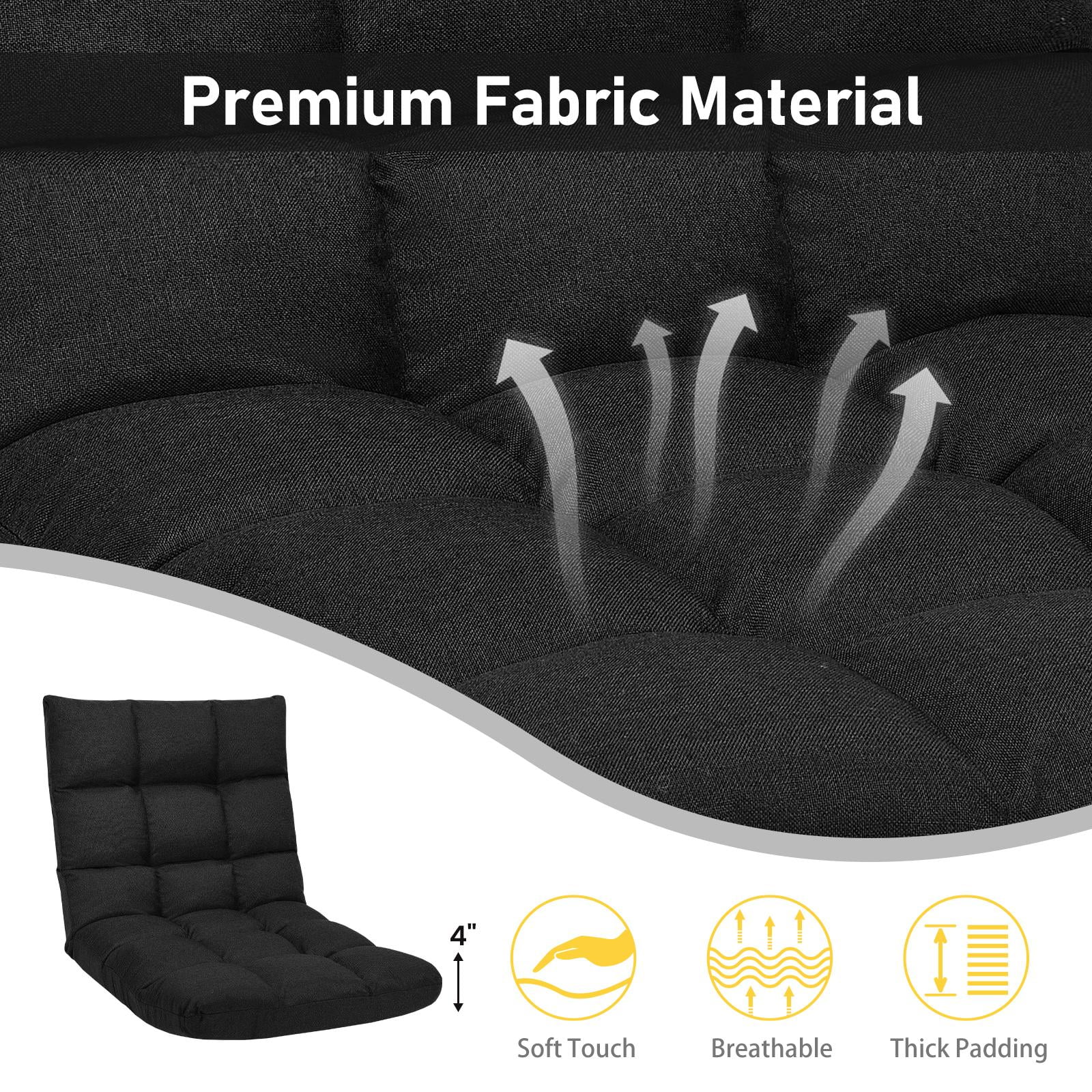 Giantex Adjustable Floor Gaming Sofa Chair w/14-Position, Cushioned Folding Lazy Reclinerw/High Resilience Sponge, Sleeper Bed Couch Recliner((Black)
