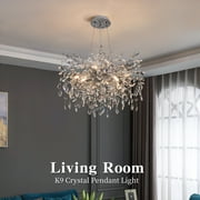 Modern Tree Branch Crystal Chandelier Luxury Silver Crystal Pendant Lighting 23.6 Contemporary 8-Light Chandeliers for Dining Room Kitchen Bedroom Living Room