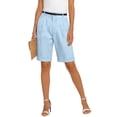 thumbnail image 6 of Dwellite Linen Short for Women Summer Bermuda Shorts with Pockets Dressy Casual Button Wide Leg Beach Short Light Blue M, 6 of 7