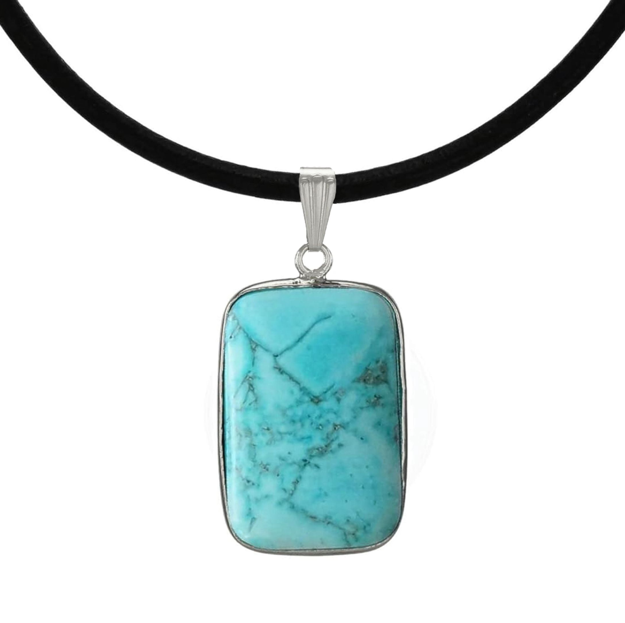 Unisex Turquoise Magnesite & Black Greek Leather Cord Necklace 24 inch