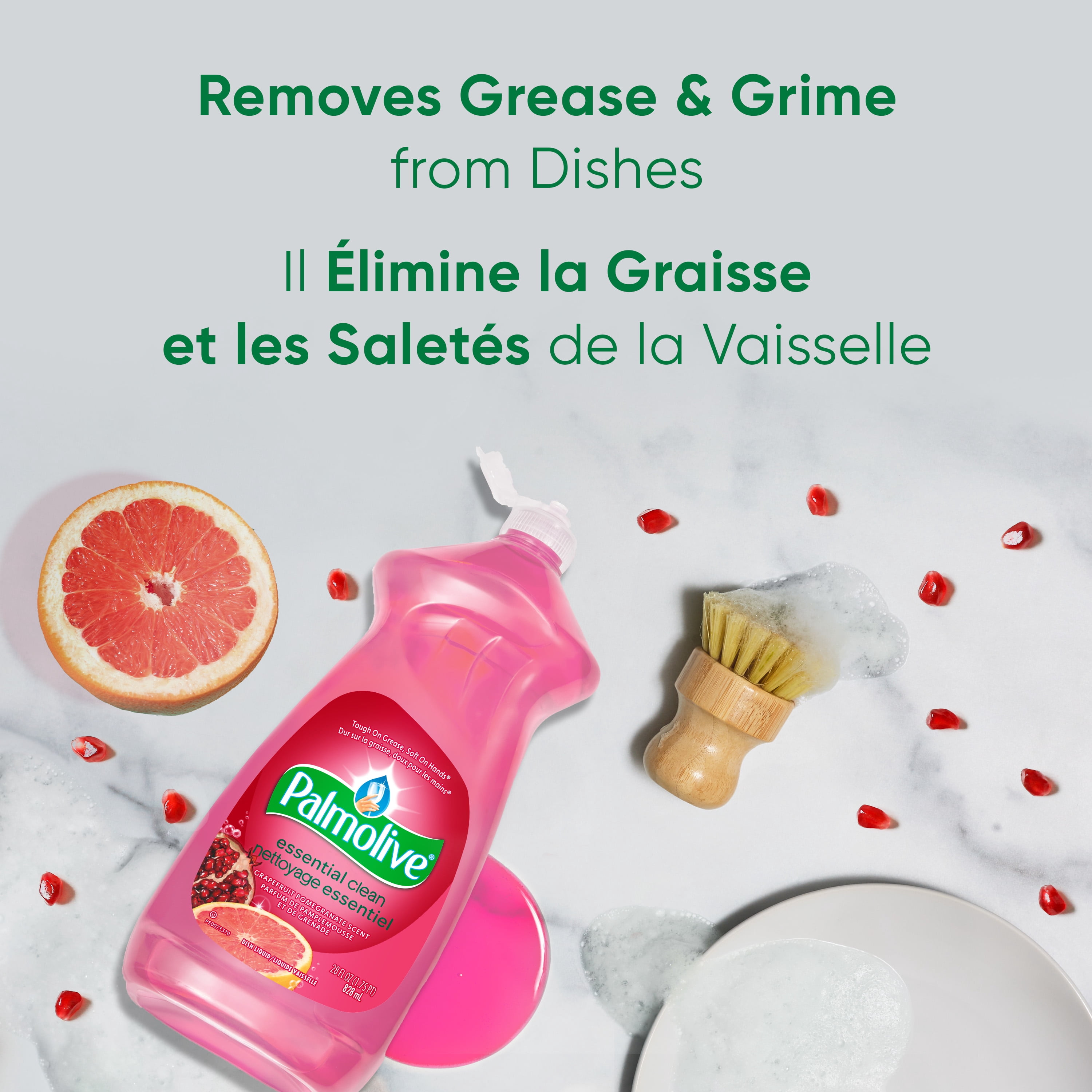 Palmolive Essential Clean Liquid Dish Soap, Grapefruit Pomegranate Scented Dish Detergent, 828 ml bottle