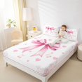 thumbnail image 4 of Homewish Cute Cartoon Bow Twin Sheet Sets for Teens, White Pink Cherry Print Twin Fitted Sheet, Kawaii Princess Style Flat Sheet, Microfiber Bedroom Decor, 3 Pieces, 4 of 7
